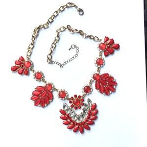 Gorgeous red rhinestone accent floral statement necklace
